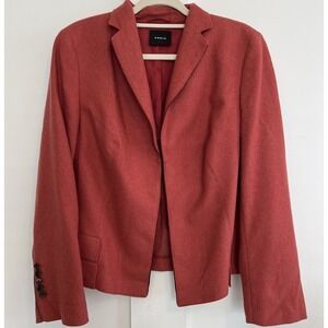 AKRIS Blazer Womens Size 16 Red Cashmere Single Breast Hook And Eye Closure
